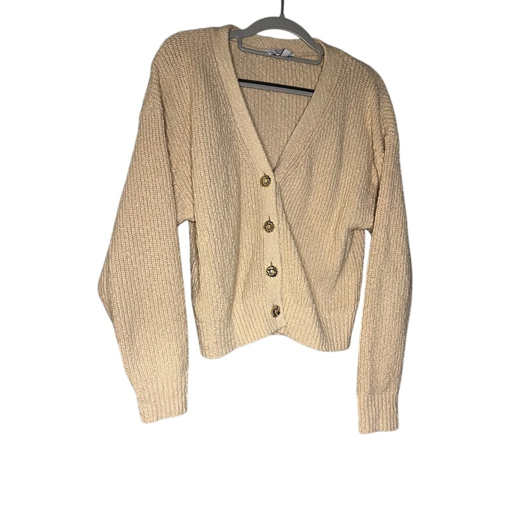 Paris Atelier & other stories sunflower button up‎ knit cream cardigan sweater